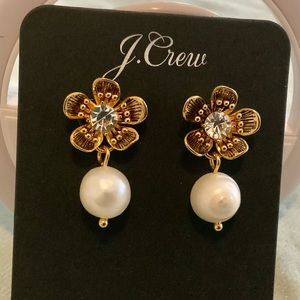 J. Crew Flower and Pearl Drop Earrings